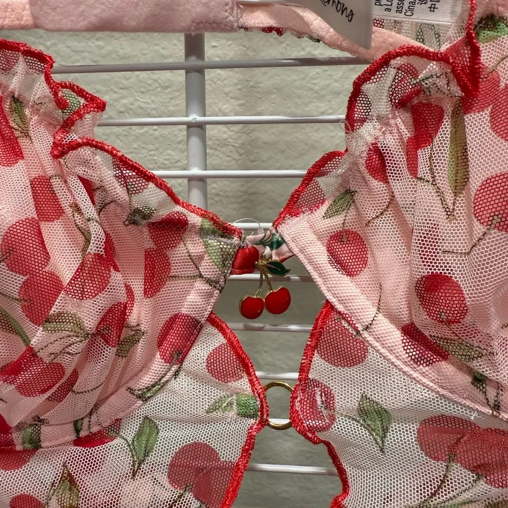 For Love And Lemons Pink Cherry Crop Top - Picture 2 of 5